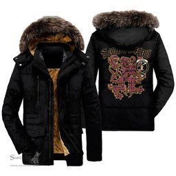 ScotsTee Shop Scottish MacRae Ancient Clan Crest Scottish Legend Lion Tartan Faux Fur Hooded Parka Jacket