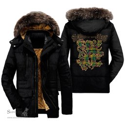 ScotsTee Shop Scottish MacMillan Old Ancient Clan Scottish Legend Lion Tartan Faux Fur Hooded Parka Jacket