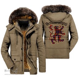 ScotsTee Shop Scottish MacPherson Modern Clan Scottish Legend Lion Tartan Faux Fur Hooded Parka Jacket