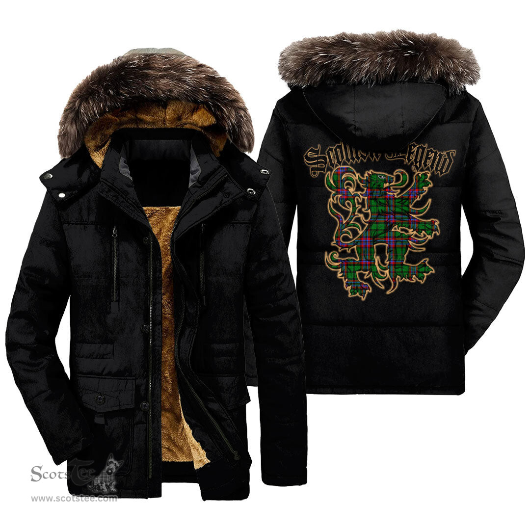 ScotsTee Shop Scottish McGeachie Clan Scottish Legend Lion Tartan Faux Fur Hooded Parka Jacket