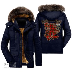 ScotsTee Shop Scottish Maxwell Modern Clan Crest Scottish Legend Lion Tartan Faux Fur Hooded Parka Jacket