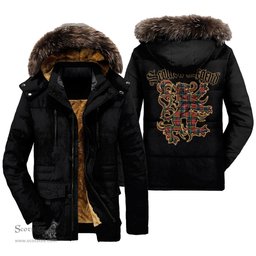 ScotsTee Shop Scottish MacPherson Ancient Clan Scottish Legend Lion Tartan Faux Fur Hooded Parka Jacket