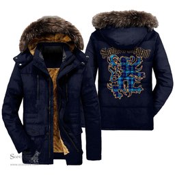 ScotsTee Shop Scottish McKerrell Clan Scottish Legend Lion Tartan Faux Fur Hooded Parka Jacket