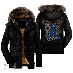 ScotsTee Shop Scottish McKerrell Clan Scottish Legend Lion Tartan Faux Fur Hooded Parka Jacket