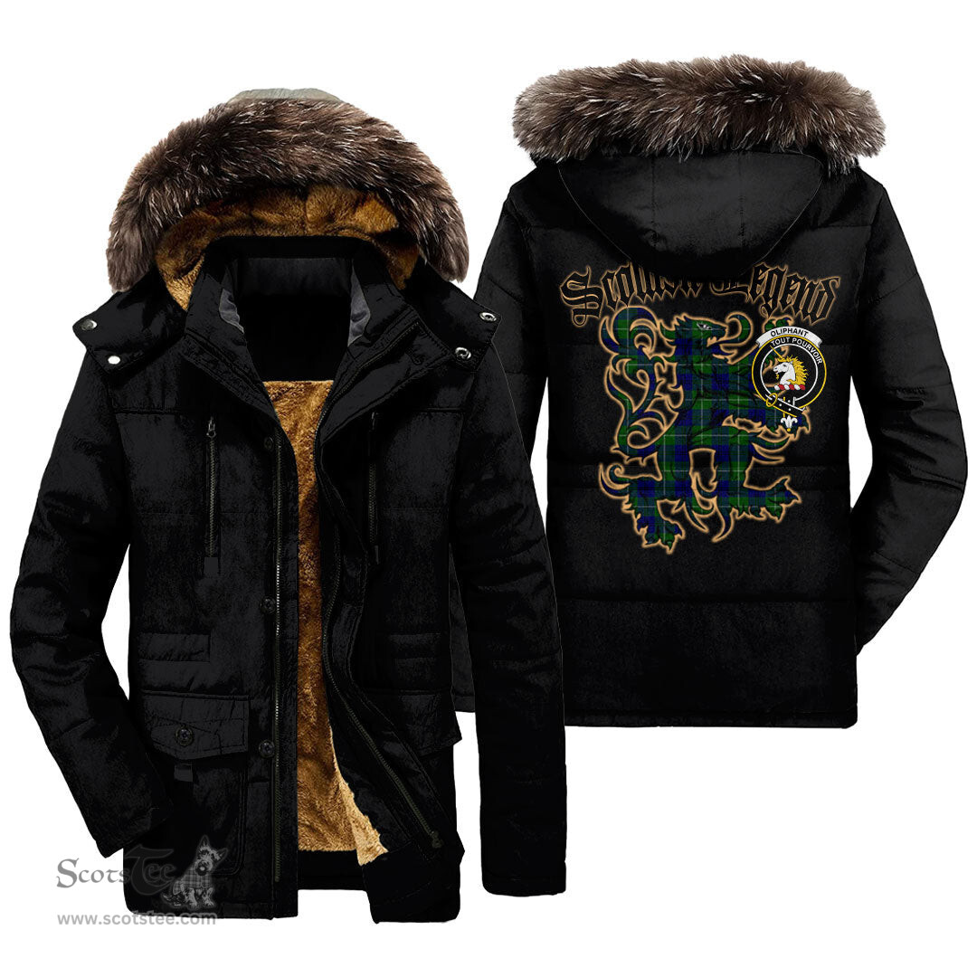 ScotsTee Shop Scottish Oliphant Modern Clan Crest Scottish Legend Lion Tartan Faux Fur Hooded Parka Jacket