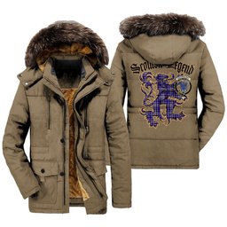 ScotsTee Shop Scottish Ochterlony Clan Crest Scottish Legend Lion Tartan Faux Fur Hooded Parka Jacket
