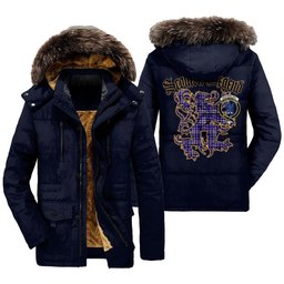 ScotsTee Shop Scottish Ochterlony Clan Crest Scottish Legend Lion Tartan Faux Fur Hooded Parka Jacket