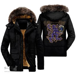 ScotsTee Shop Scottish Ochterlony Clan Crest Scottish Legend Lion Tartan Faux Fur Hooded Parka Jacket
