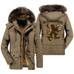 ScotsTee Shop Scottish Menzies Green Modern Clan Crest Scottish Legend Lion Tartan Faux Fur Hooded Parka Jacket