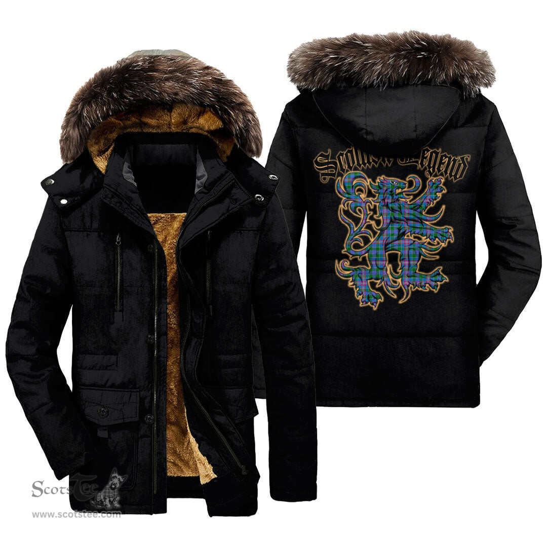 ScotsTee Shop Scottish Ralston Clan Scottish Legend Lion Tartan Faux Fur Hooded Parka Jacket
