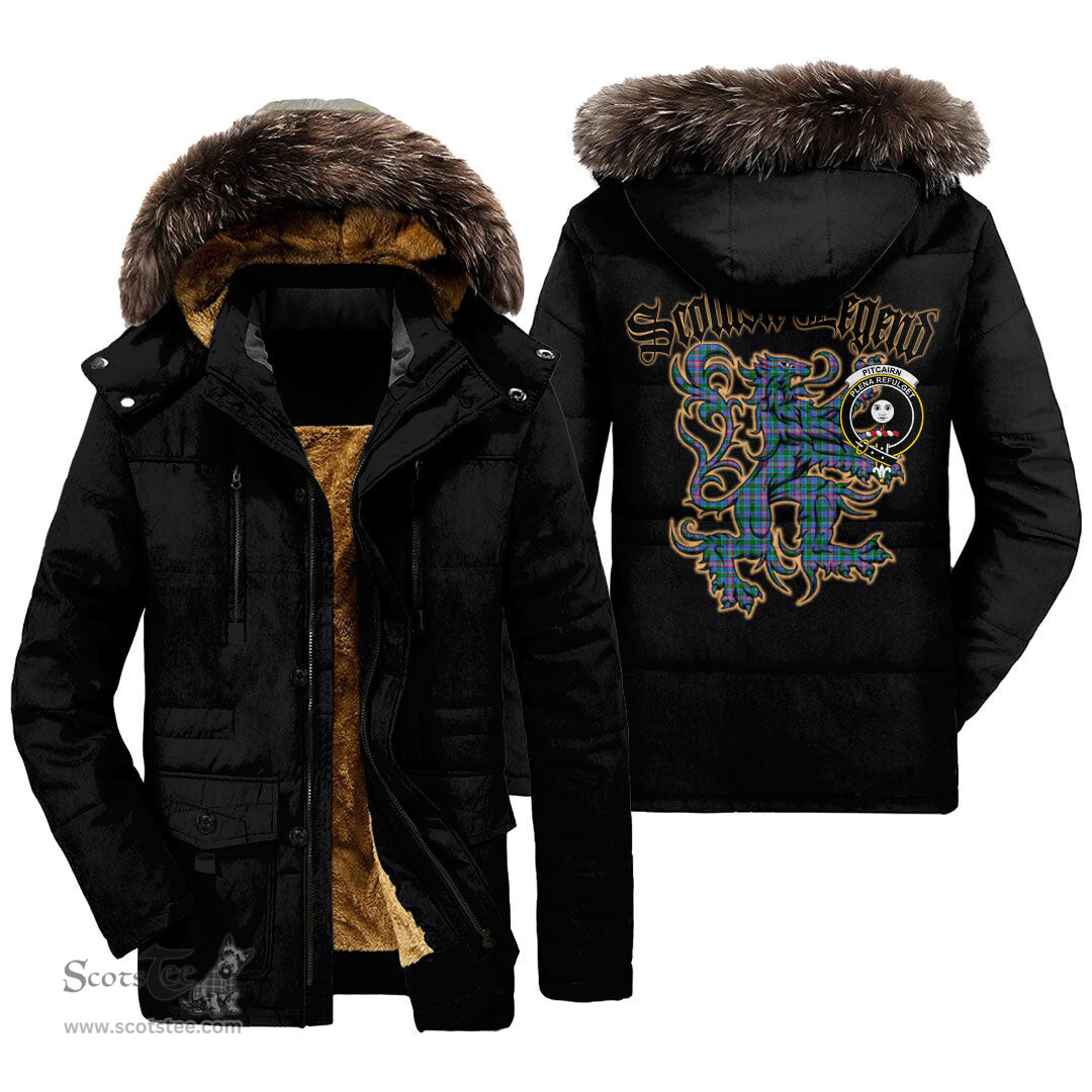 ScotsTee Shop Scottish Pitcairn Hunting Clan Crest Scottish Legend Lion Tartan Faux Fur Hooded Parka Jacket