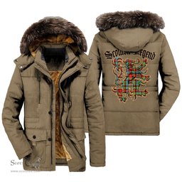 ScotsTee Shop Scottish Ogilvie Clan Scottish Legend Lion Tartan Faux Fur Hooded Parka Jacket
