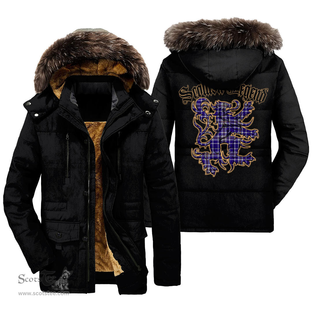 ScotsTee Shop Scottish Ochterlony Clan Scottish Legend Lion Tartan Faux Fur Hooded Parka Jacket