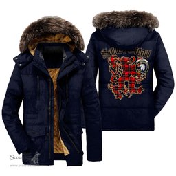 ScotsTee Shop Scottish Ramsay Modern Clan Crest Scottish Legend Lion Tartan Faux Fur Hooded Parka Jacket