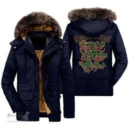 ScotsTee Shop Scottish Muirhead Clan Scottish Legend Lion Tartan Faux Fur Hooded Parka Jacket