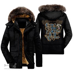 ScotsTee Shop Scottish Napier Ancient Clan Crest Scottish Legend Lion Tartan Faux Fur Hooded Parka Jacket