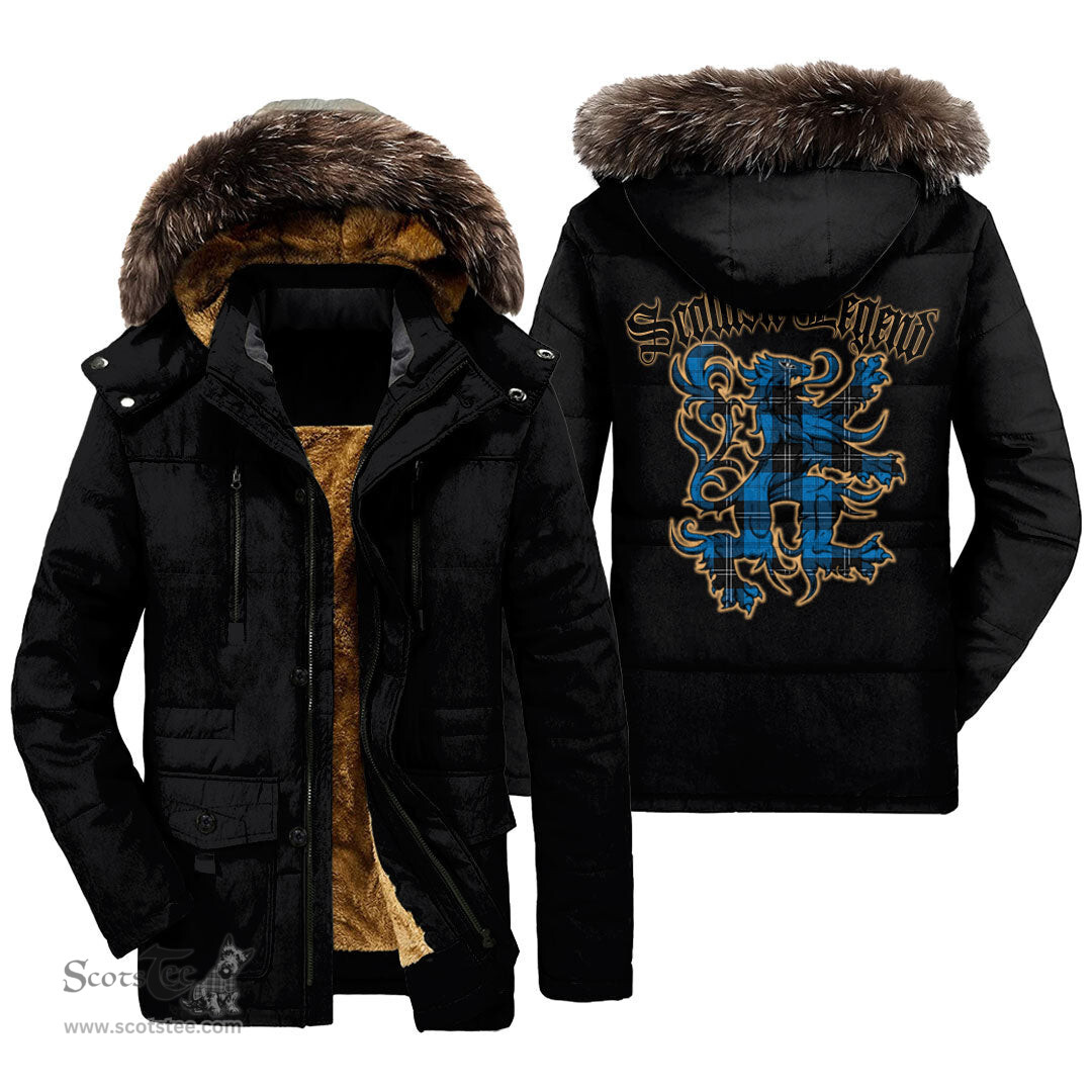 ScotsTee Shop Scottish Ramsay Blue Ancient Clan Scottish Legend Lion Tartan Faux Fur Hooded Parka Jacket