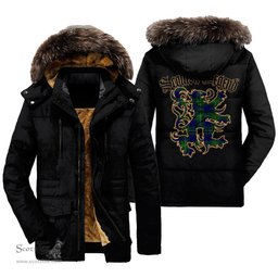 ScotsTee Shop Scottish Oliphant Modern Clan Scottish Legend Lion Tartan Faux Fur Hooded Parka Jacket