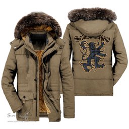 ScotsTee Shop Scottish Ogilvie Hunting Modern Clan Scottish Legend Lion Tartan Faux Fur Hooded Parka Jacket