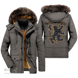 ScotsTee Shop Scottish Ogilvie Hunting Modern Clan Scottish Legend Lion Tartan Faux Fur Hooded Parka Jacket