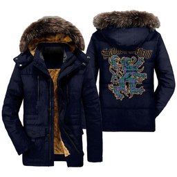 ScotsTee Shop Scottish Pitcairn Hunting Clan Scottish Legend Lion Tartan Faux Fur Hooded Parka Jacket