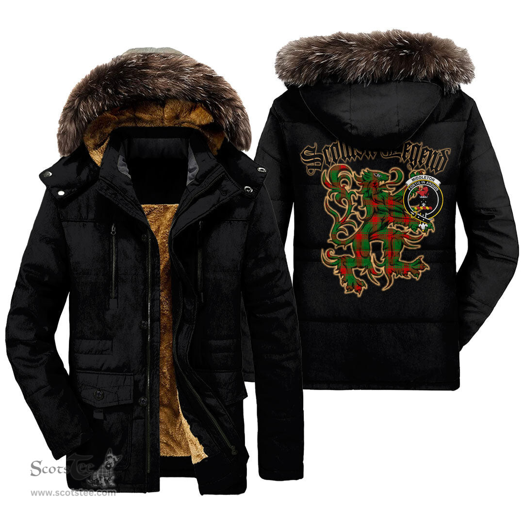 ScotsTee Shop Scottish Middleton Modern Clan Crest Scottish Legend Lion Tartan Faux Fur Hooded Parka Jacket