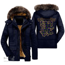 ScotsTee Shop Scottish Newman Clan Scottish Legend Lion Tartan Faux Fur Hooded Parka Jacket