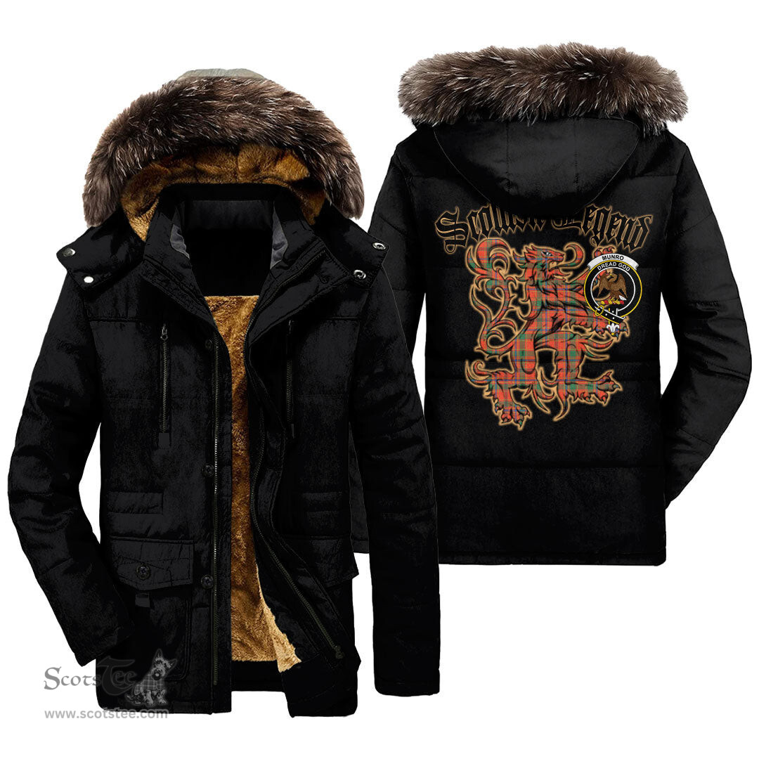 ScotsTee Shop Scottish Munro Ancient Clan Crest Scottish Legend Lion Tartan Faux Fur Hooded Parka Jacket