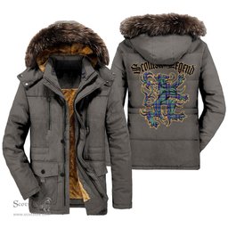ScotsTee Shop Scottish US Marine Clan Scottish Legend Lion Tartan Faux Fur Hooded Parka Jacket