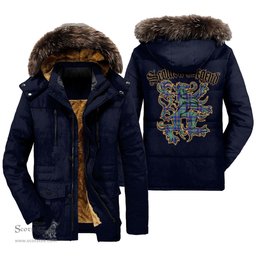ScotsTee Shop Scottish US Marine Clan Scottish Legend Lion Tartan Faux Fur Hooded Parka Jacket