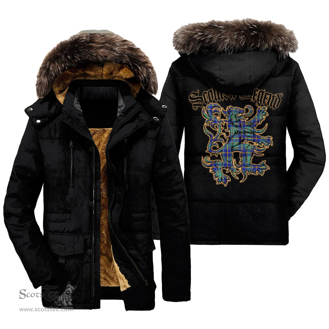 ScotsTee Shop Scottish US Marine Clan Scottish Legend Lion Tartan Faux Fur Hooded Parka Jacket