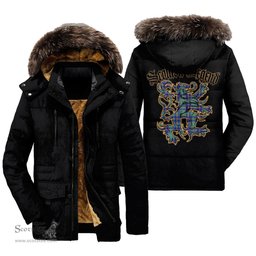 ScotsTee Shop Scottish US Marine Clan Scottish Legend Lion Tartan Faux Fur Hooded Parka Jacket