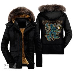 ScotsTee Shop Scottish Oliphant Ancient Clan Crest Scottish Legend Lion Tartan Faux Fur Hooded Parka Jacket