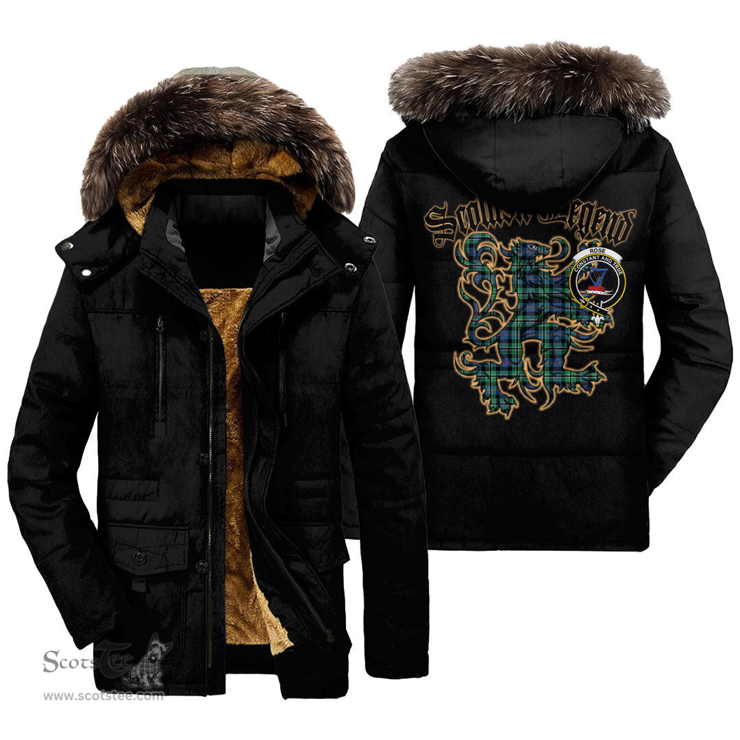 ScotsTee Shop Scottish Rose Hunting Ancient Clan Crest Scottish Legend Lion Tartan Faux Fur Hooded Parka Jacket