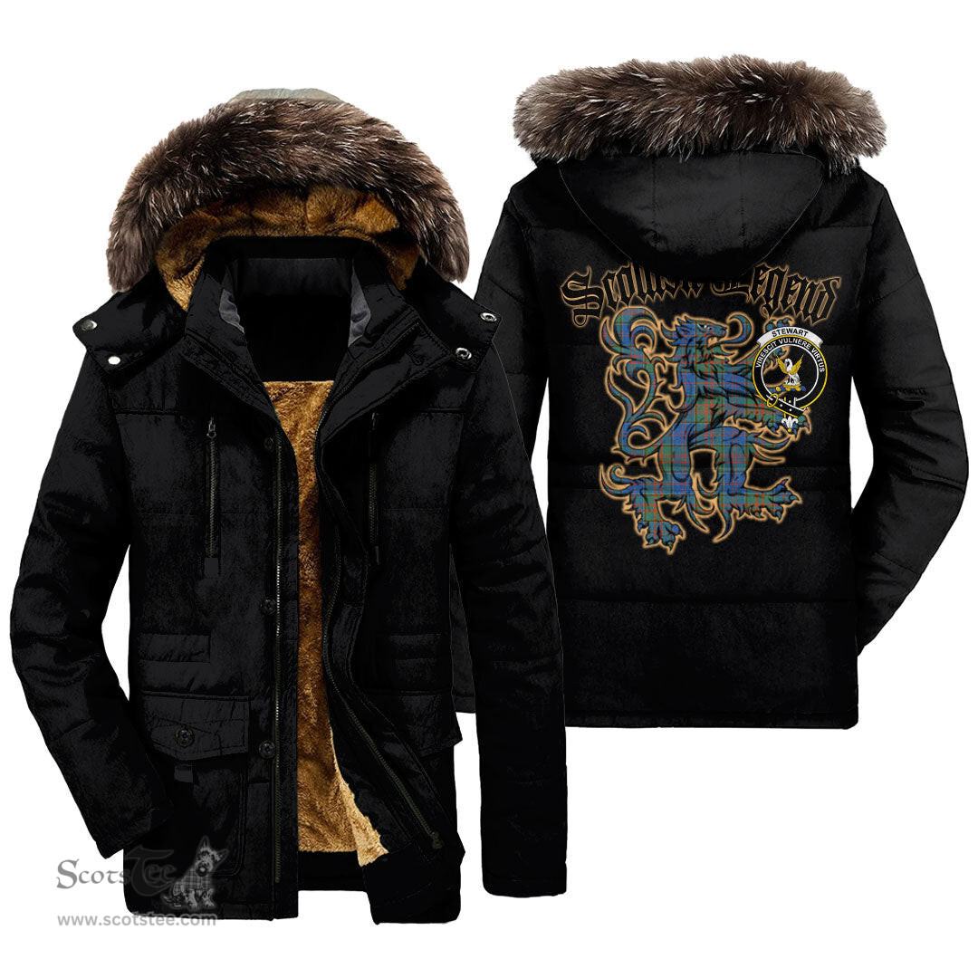 ScotsTee Shop Scottish Stewart of Appin Hunting Ancient Clan Crest Scottish Legend Lion Tartan Faux Fur Hooded Parka Jacket