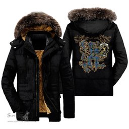 ScotsTee Shop Scottish Stewart of Appin Hunting Ancient Clan Crest Scottish Legend Lion Tartan Faux Fur Hooded Parka Jacket