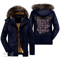 ScotsTee Shop Scottish Rutherford Clan Scottish Legend Lion Tartan Faux Fur Hooded Parka Jacket