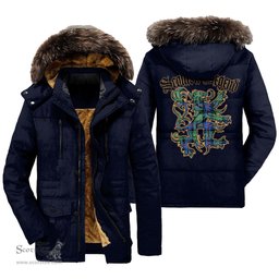 ScotsTee Shop Scottish Sutherland Old Ancient Clan Scottish Legend Lion Tartan Faux Fur Hooded Parka Jacket