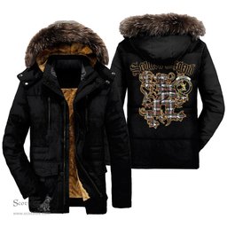 ScotsTee Shop Scottish Stewart Dress Modern Clan Crest Scottish Legend Lion Tartan Faux Fur Hooded Parka Jacket