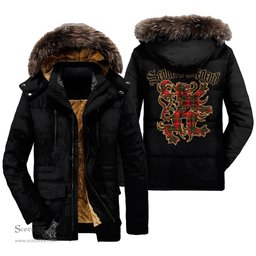 ScotsTee Shop Scottish Somerville Modern Clan Scottish Legend Lion Tartan Faux Fur Hooded Parka Jacket