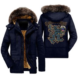ScotsTee Shop Scottish Weir Ancient Clan Crest Scottish Legend Lion Tartan Faux Fur Hooded Parka Jacket