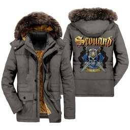ScotsTee Shop Scottish Urquhart Modern Clan Crest Scottish Legend Lion Tartan Faux Fur Hooded Parka Jacket