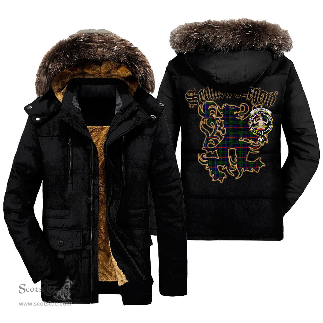 ScotsTee Shop Scottish Urquhart Modern Clan Crest Scottish Legend Lion Tartan Faux Fur Hooded Parka Jacket