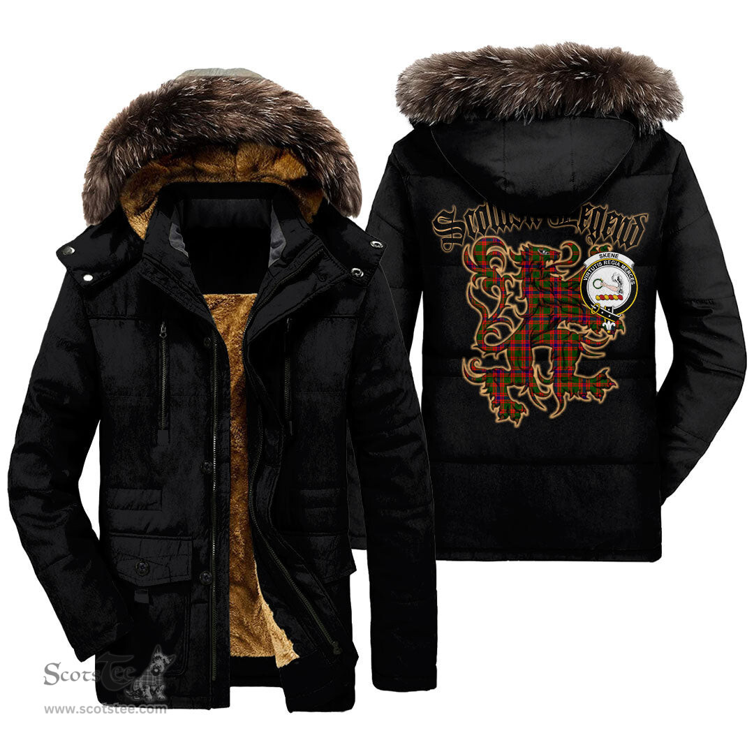 ScotsTee Shop Scottish Skene Modern Clan Crest Scottish Legend Lion Tartan Faux Fur Hooded Parka Jacket