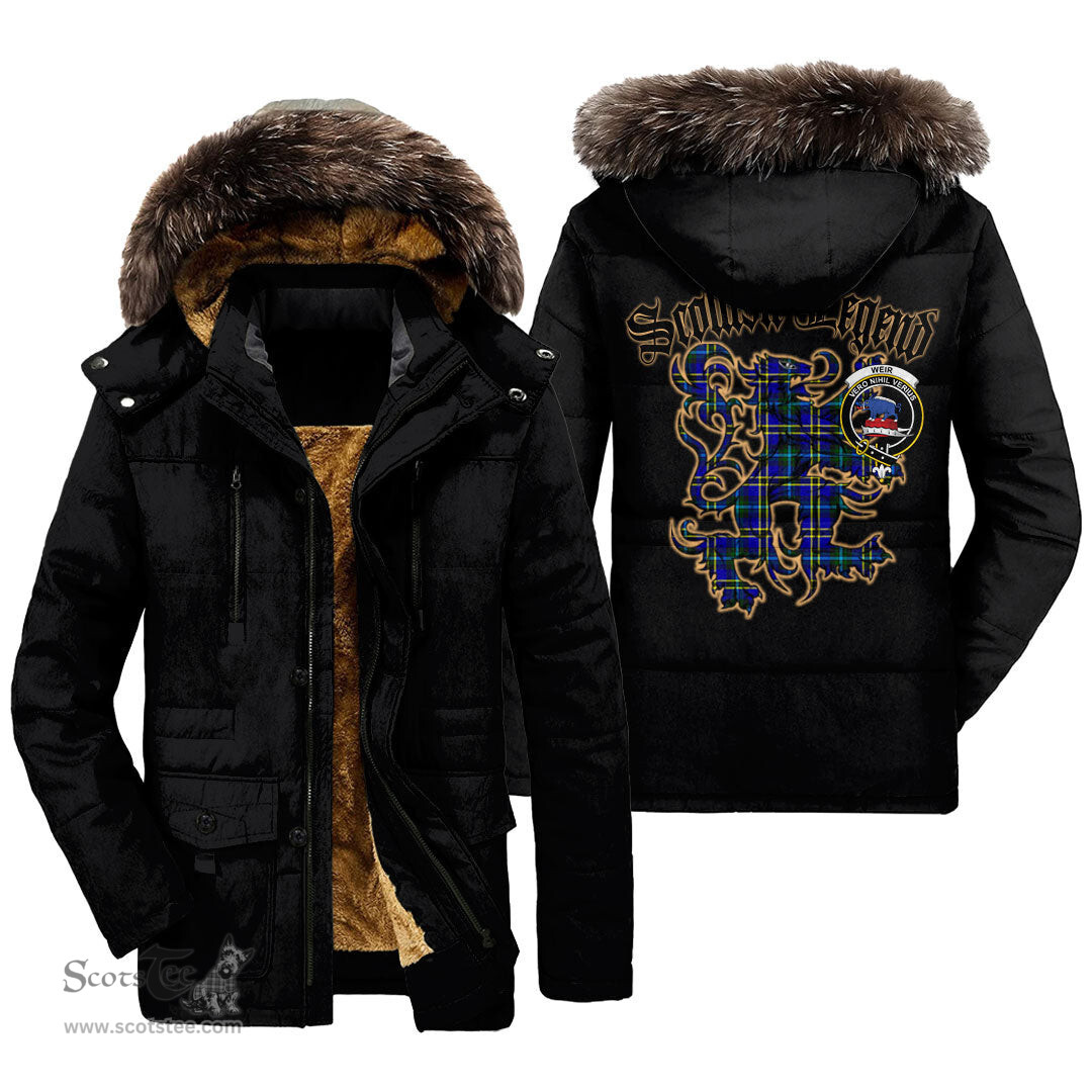 ScotsTee Shop Scottish Weir Modern Clan Crest Scottish Legend Lion Tartan Faux Fur Hooded Parka Jacket