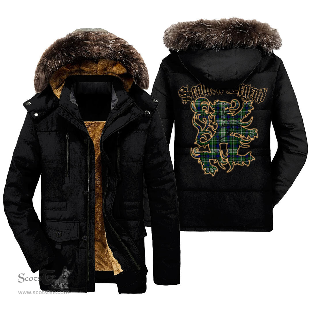 ScotsTee Shop Scottish Tweedside District Clan Scottish Legend Lion Tartan Faux Fur Hooded Parka Jacket