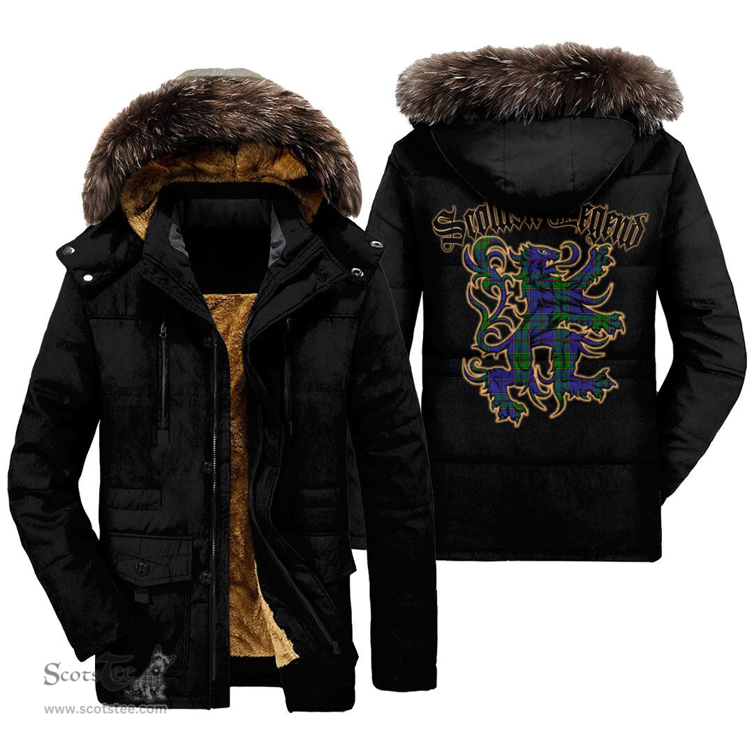 ScotsTee Shop Scottish Strachan Clan Scottish Legend Lion Tartan Faux Fur Hooded Parka Jacket