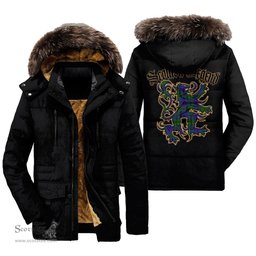 ScotsTee Shop Scottish Strachan Clan Scottish Legend Lion Tartan Faux Fur Hooded Parka Jacket