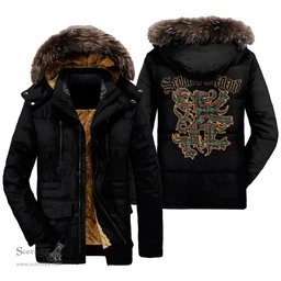 ScotsTee Shop Scottish Shaw Green Modern Clan Scottish Legend Lion Tartan Faux Fur Hooded Parka Jacket