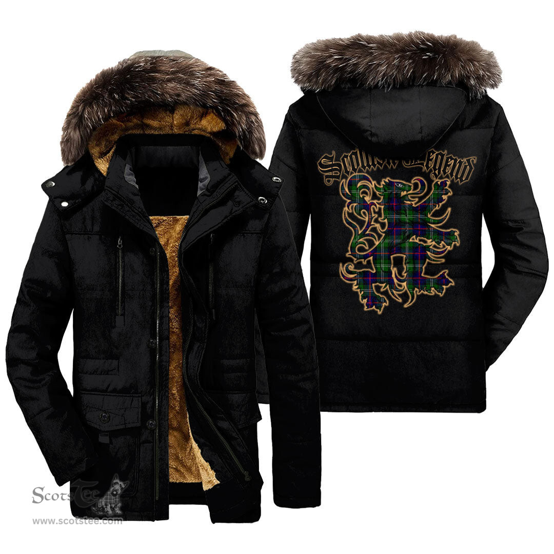 ScotsTee Shop Scottish Sutherland Modern Clan Scottish Legend Lion Tartan Faux Fur Hooded Parka Jacket